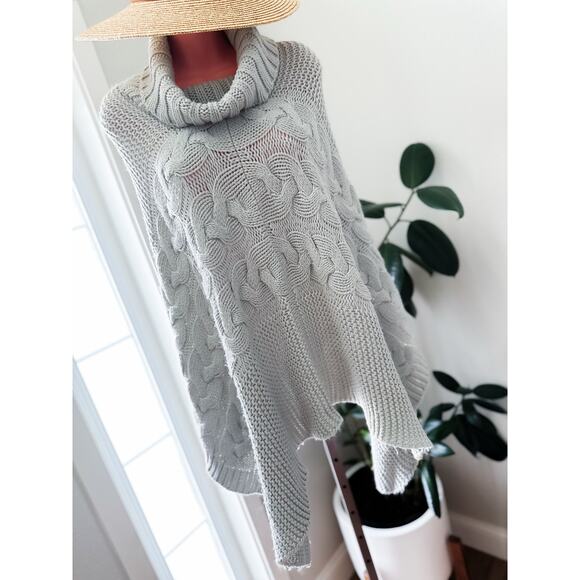 Frost-Kissed Paths & Fireside Stories slouchy cable knit drapey poncho sweater - Picture 6 of 6